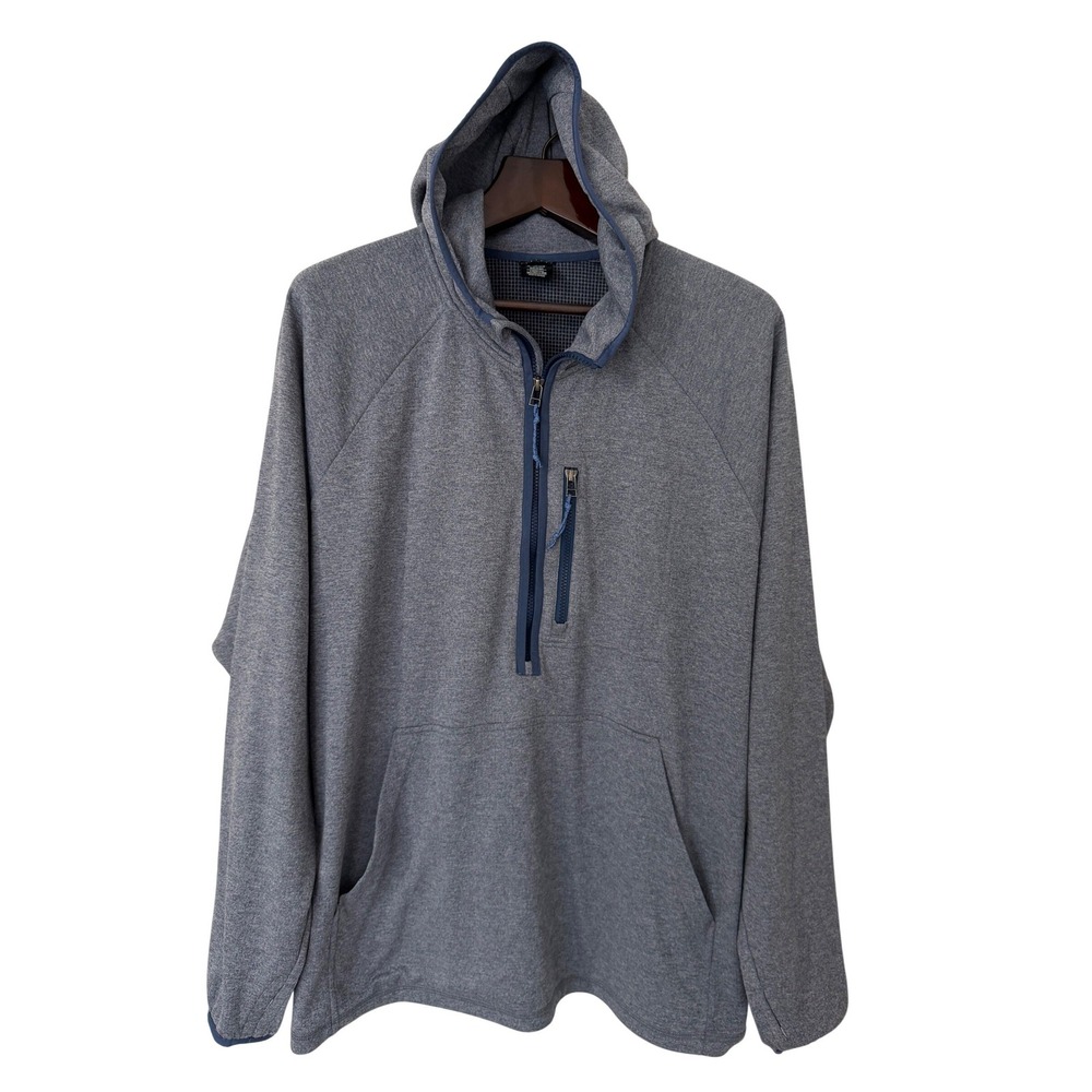 REI Co-op Mens 3XL Blue Heathered Quarter Zip Hooded Fleece Pullover 235786